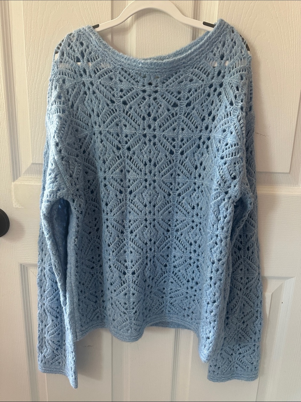 Universal Thread Light Blue Crochet Openwork Sweater